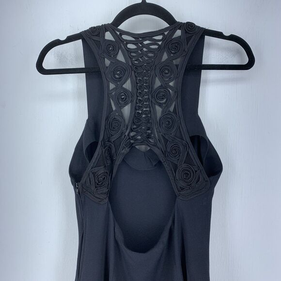 Vtg Jessica McClintock Gunne Sax Dress Ribbon Racer Back Whimsy Goth Gothic Slit - Picture 5 of 8